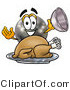 Illustration of a Bowling Ball Mascot Serving a Thanksgiving Turkey on a Platter by Mascot Junction