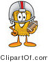 Illustration of a Cartoon Admission Ticket Mascot in a Helmet, Holding a Football by Mascot Junction