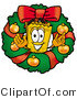 Illustration of a Cartoon Admission Ticket Mascot in the Center of a Christmas Wreath by Mascot Junction