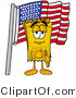 Illustration of a Cartoon Admission Ticket Mascot Pledging Allegiance to an American Flag by Mascot Junction
