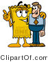 Illustration of a Cartoon Admission Ticket Mascot Talking to a Business Man by Mascot Junction
