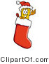 Illustration of a Cartoon Admission Ticket Mascot Wearing a Santa Hat Inside a Red Christmas Stocking by Mascot Junction