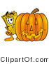 Illustration of a Cartoon Admission Ticket Mascot with a Carved Halloween Pumpkin by Mascot Junction