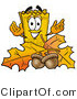 Illustration of a Cartoon Admission Ticket Mascot with Autumn Leaves and Acorns in the Fall by Mascot Junction