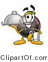 Illustration of a Cartoon Billiard 8 Ball Masco Dressed As a Waiter and Holding a Serving Platter by Mascot Junction