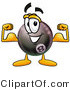 Illustration of a Cartoon Billiard 8 Ball Masco Flexing His Arm Muscles by Mascot Junction