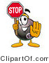 Illustration of a Cartoon Billiard 8 Ball Masco Holding a Stop Sign by Mascot Junction