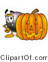 Illustration of a Cartoon Billiard 8 Ball Masco with a Carved Halloween Pumpkin by Mascot Junction