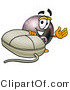 Illustration of a Cartoon Billiard 8 Ball Masco with a Computer Mouse by Mascot Junction