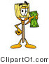 Illustration of a Cartoon Broom Mascot Holding a Dollar Bill by Mascot Junction