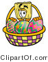 Illustration of a Cartoon Broom Mascot in an Easter Basket Full of Decorated Easter Eggs by Mascot Junction