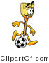 Illustration of a Cartoon Broom Mascot Kicking a Soccer Ball by Mascot Junction