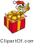 Illustration of a Cartoon Broom Mascot Standing by a Christmas Present by Mascot Junction