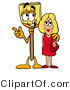 Illustration of a Cartoon Broom Mascot Talking to a Pretty Blond Woman by Mascot Junction