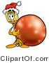 Illustration of a Cartoon Broom Mascot Wearing a Santa Hat, Standing with a Christmas Bauble by Mascot Junction