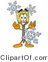 Illustration of a Cartoon Broom Mascot with Three Snowflakes in Winter by Mascot Junction