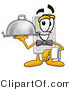 Illustration of a Cartoon Calculator Mascot Dressed As a Waiter and Holding a Serving Platter by Mascot Junction