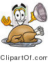 Illustration of a Cartoon Calculator Mascot Serving a Thanksgiving Turkey on a Platter by Mascot Junction