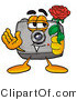 Illustration of a Cartoon Camera Mascot Holding a Red Rose on Valentines Day by Mascot Junction