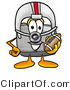 Illustration of a Cartoon Camera Mascot in a Helmet, Holding a Football by Mascot Junction