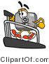 Illustration of a Cartoon Camera Mascot Walking on a Treadmill in a Fitness Gym by Mascot Junction