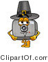 Illustration of a Cartoon Camera Mascot Wearing a Pilgrim Hat on Thanksgiving by Mascot Junction