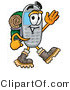 Illustration of a Cartoon Cellphone Mascot Hiking and Carrying a Backpack by Mascot Junction