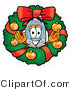 Illustration of a Cartoon Cellphone Mascot in the Center of a Christmas Wreath by Mascot Junction