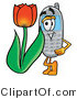 Illustration of a Cartoon Cellphone Mascot with a Red Tulip Flower in the Spring by Mascot Junction