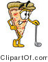 Illustration of a Cartoon Cheese Pizza Mascot Leaning on a Golf Club While Golfing by Mascot Junction