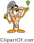 Illustration of a Cartoon Cheese Pizza Mascot Preparing to Hit a Tennis Ball by Mascot Junction