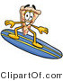 Illustration of a Cartoon Cheese Pizza Mascot Surfing on a Blue and Yellow Surfboard by Mascot Junction