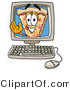 Illustration of a Cartoon Cheese Pizza Mascot Waving from Inside a Computer Screen by Mascot Junction