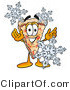 Illustration of a Cartoon Cheese Pizza Mascot with Three Snowflakes in Winter by Mascot Junction