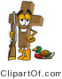 Illustration of a Cartoon Christian Cross Mascot Duck Hunting, Standing with a Rifle and Duck by Mascot Junction