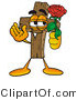 Illustration of a Cartoon Christian Cross Mascot Holding a Red Rose on Valentines Day by Mascot Junction