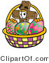 Illustration of a Cartoon Christian Cross Mascot in an Easter Basket Full of Decorated Easter Eggs by Mascot Junction