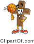 Illustration of a Cartoon Christian Cross Mascot Spinning a Basketball on His Finger by Mascot Junction