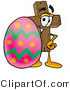 Illustration of a Cartoon Christian Cross Mascot Standing Beside an Easter Egg by Mascot Junction