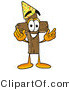 Illustration of a Cartoon Christian Cross Mascot Wearing a Birthday Party Hat by Mascot Junction