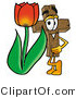 Illustration of a Cartoon Christian Cross Mascot with a Red Tulip Flower in the Spring by Mascot Junction