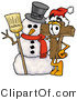 Illustration of a Cartoon Christian Cross Mascot with a Snowman on Christmas by Mascot Junction