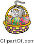 Illustration of a Cartoon Computer Mouse Mascot in an Easter Basket Full of Decorated Easter Eggs by Mascot Junction
