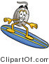 Illustration of a Cartoon Computer Mouse Mascot Surfing on a Blue and Yellow Surfboard by Mascot Junction