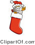 Illustration of a Cartoon Computer Mouse Mascot Wearing a Santa Hat Inside a Red Christmas Stocking by Mascot Junction