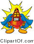 Illustration of a Cartoon Construction Safety Cone Mascot Dressed As a Super Hero by Mascot Junction