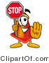 Illustration of a Cartoon Construction Safety Cone Mascot Holding a Stop Sign by Toons4Biz