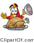 Illustration of a Cartoon Construction Safety Cone Mascot Serving a Thanksgiving Turkey on a Platter by Mascot Junction