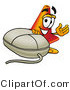 Illustration of a Cartoon Construction Safety Cone Mascot with a Computer Mouse by Mascot Junction