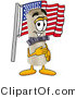 Illustration of a Cartoon Diploma Mascot Pledging Allegiance to an American Flag by Mascot Junction